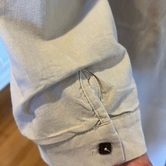 Anthropologie Mauve Brand Lagenlook Cotton Khaki Dress Button Front Tied Overlay - Picture 8 of 14